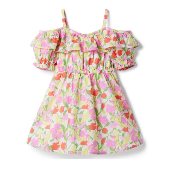 NWT 2T Janie & Jack Tickle Me Pink Floral cold shoulder dress - Picture 2 of 4